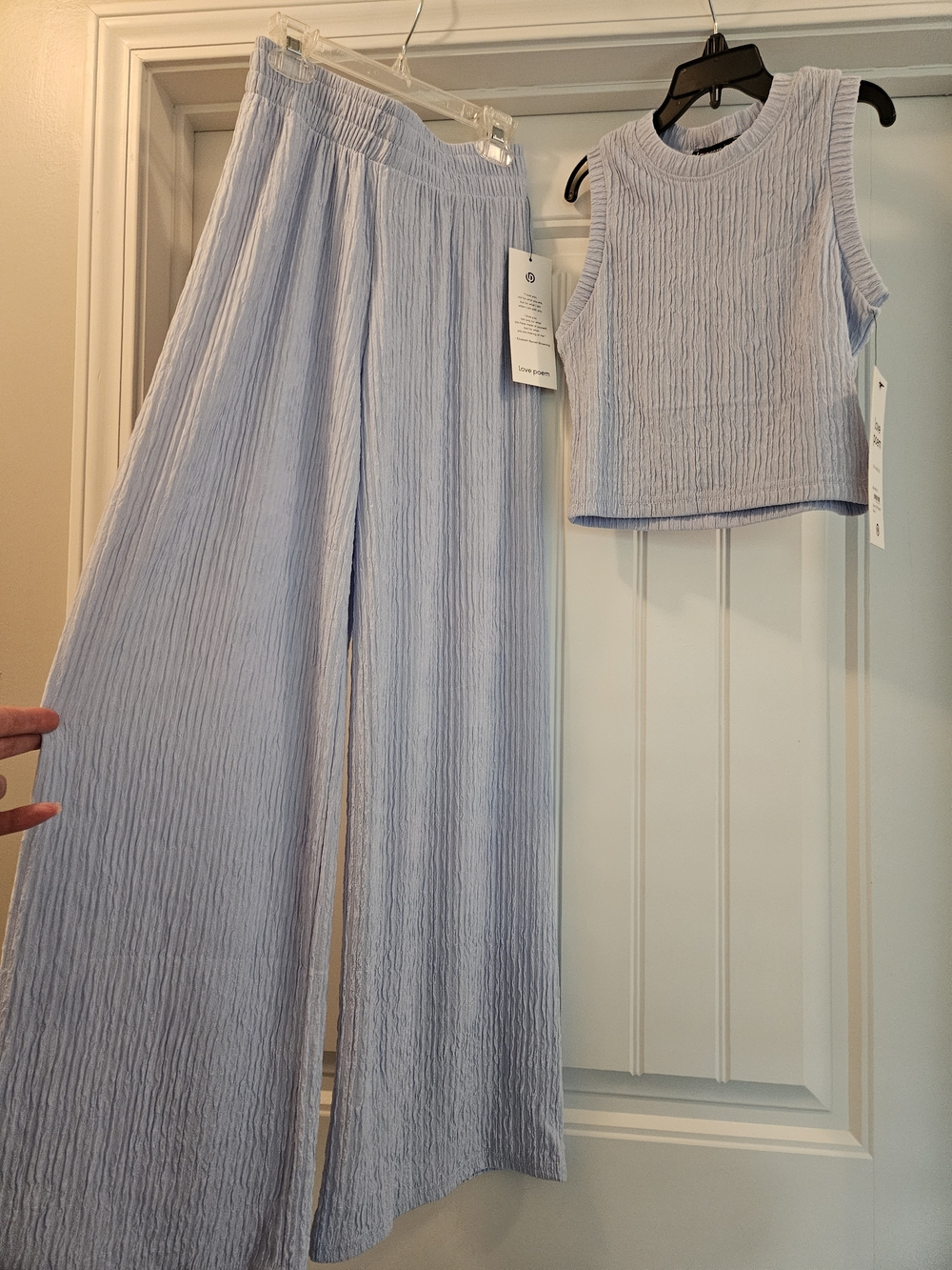 Matching Set Wide Leg Ribbed Knit Pants - Light Blue - Picture 4 of 10